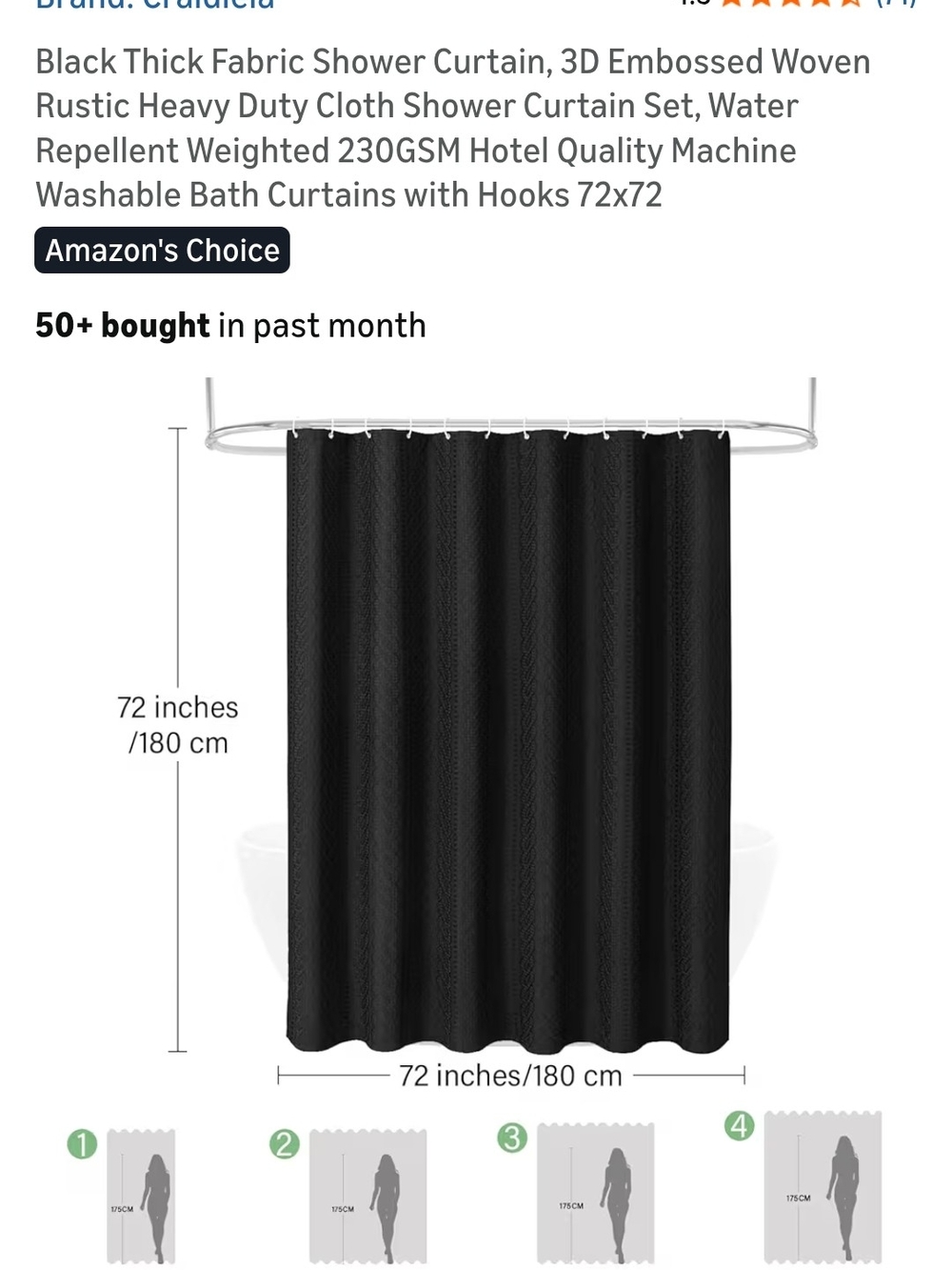 Black Embossed Fabric Shower Curtain - Premium Hotel Quality